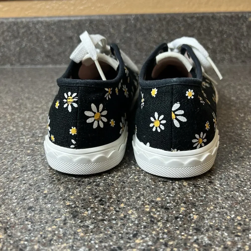 kate spade new york Sneaker Floral Daisies Canvas Black Women Sz 7.5 Lace Up Low